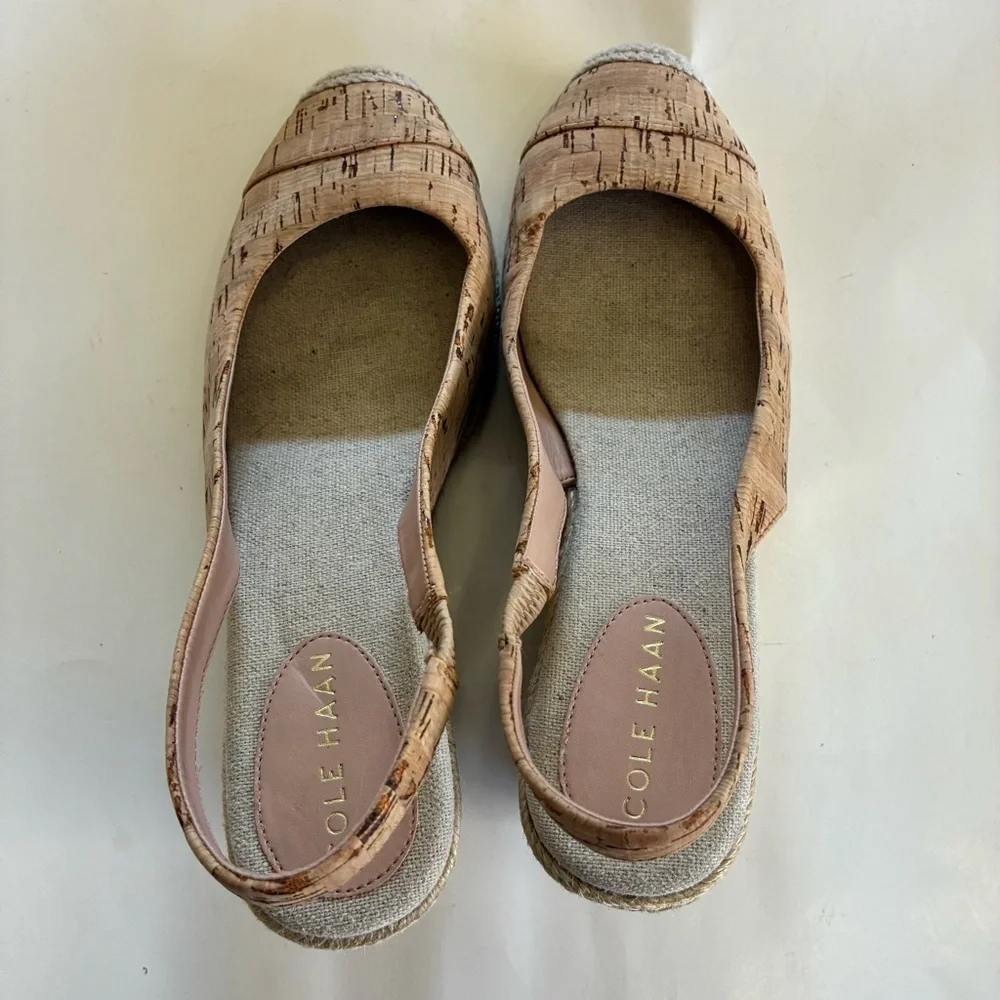 Cole Haan Women's Cloudfeel Natural Linen Espadrille Wedge Slingback Size 9